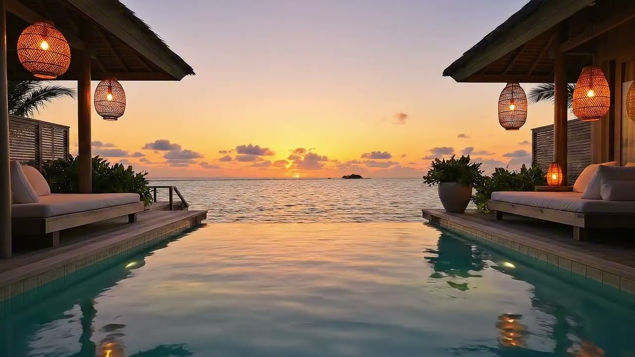 Maldives Sunset Infinity Pool &ndash; 4K Ultra HD Ambient Relaxation (2hrs)