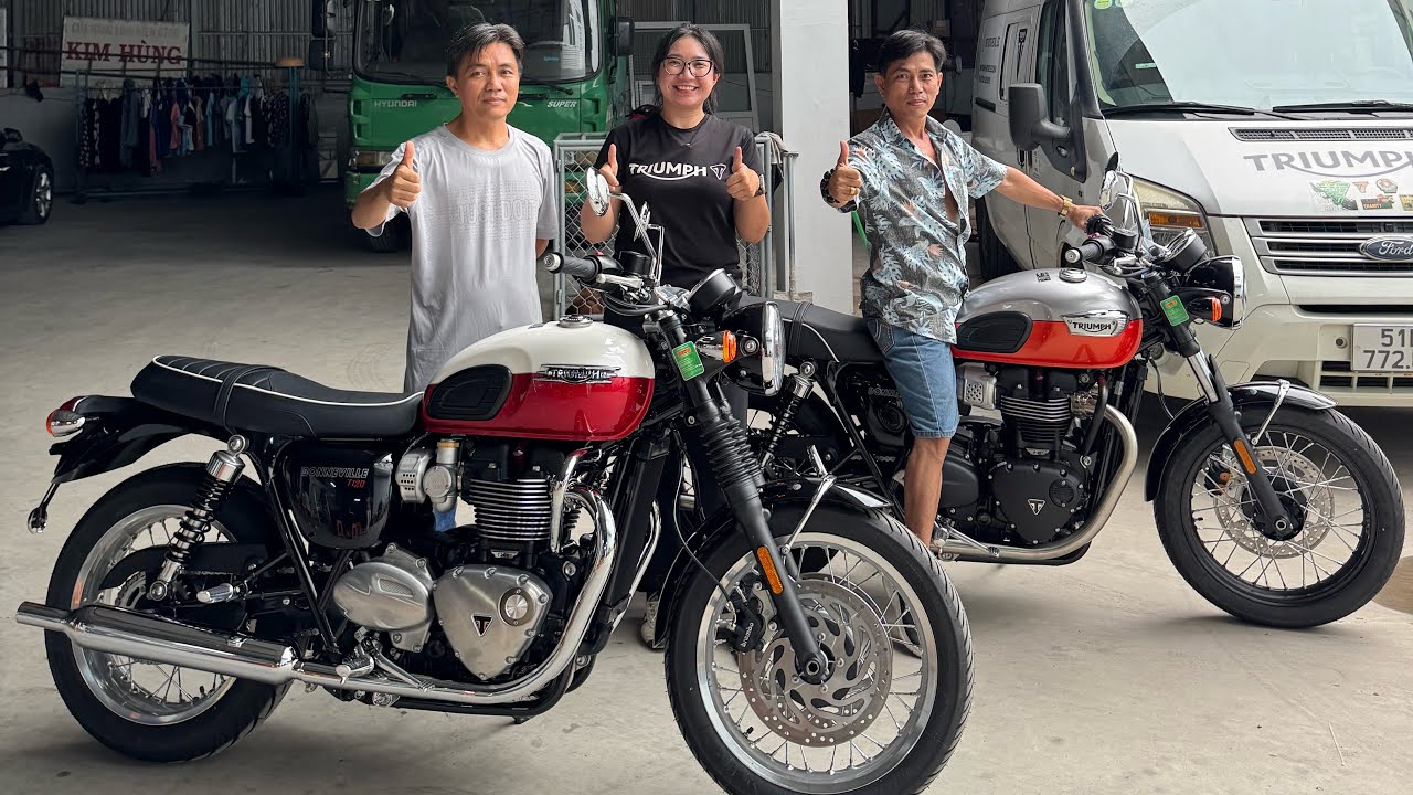Bàn giao 1 cặp Bonneville T100 và T120 về Long Xuyên cho anh Phúc và anh Dũng |Yến Triumph Vietnam| 