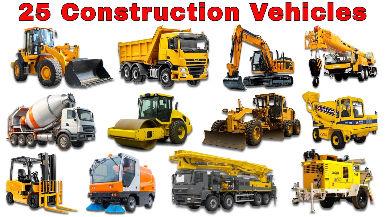 25 Construction Vehicles Names in English to Hindi | निर्माण मशीनें | Kids Learning Heavy Machines