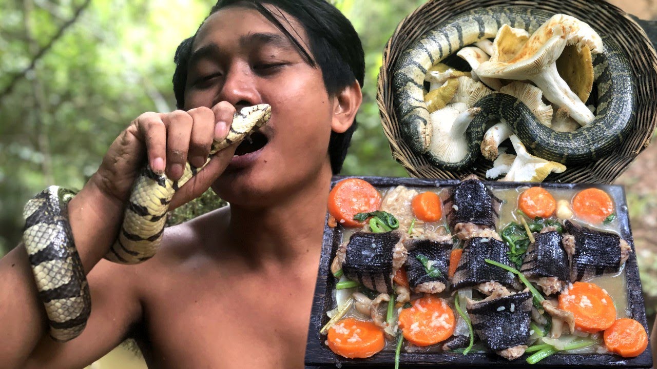 Picked Mushrooms And Cooked With Big Snake Soup