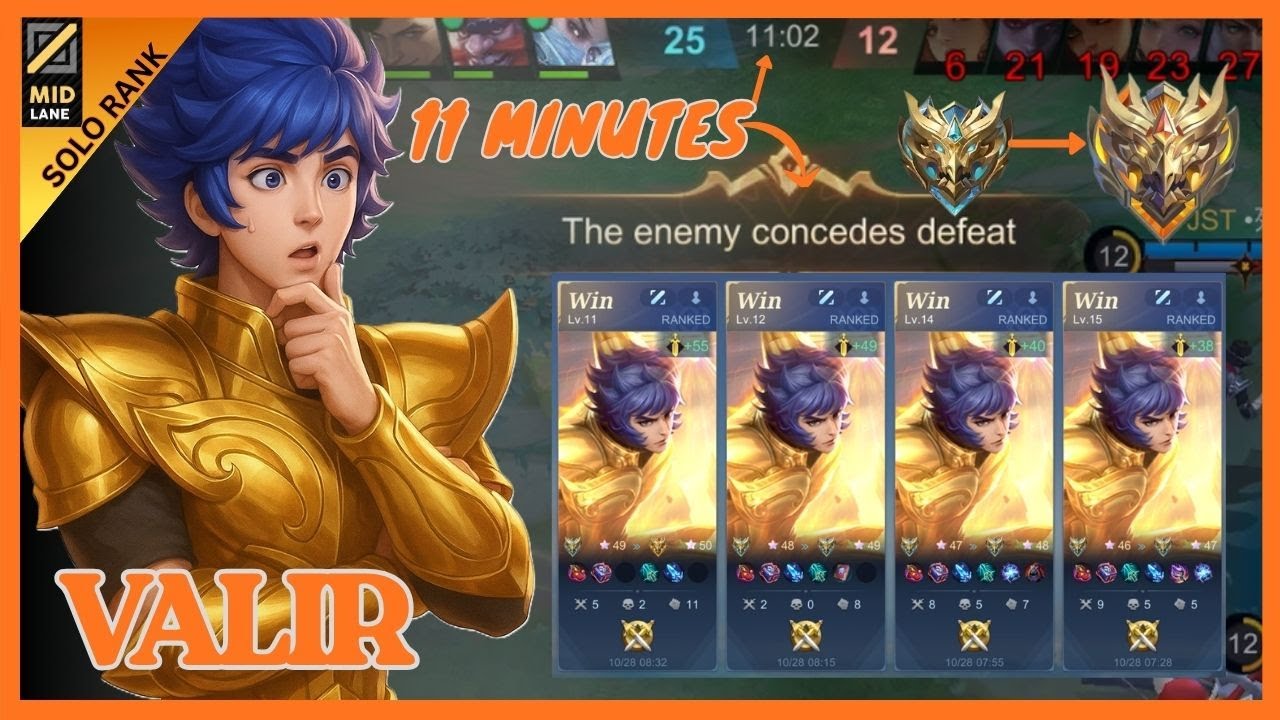 UP RANK FROM MYTHICAL HONOR TO MYTHICAL GLORY BY PLAY HERO MAGE VALIR ~ VALIR GAMEPLAY