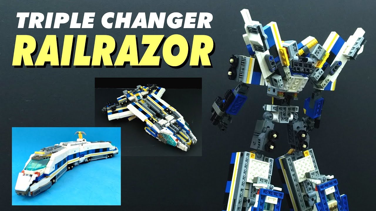 This LEGO Transformer  turns into a bullet Train and Space Shuttle (triple changer)