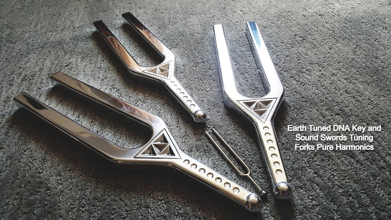 Earth Tuned DNA Key and Sound Swords Tuning Forks Pure Harmonics