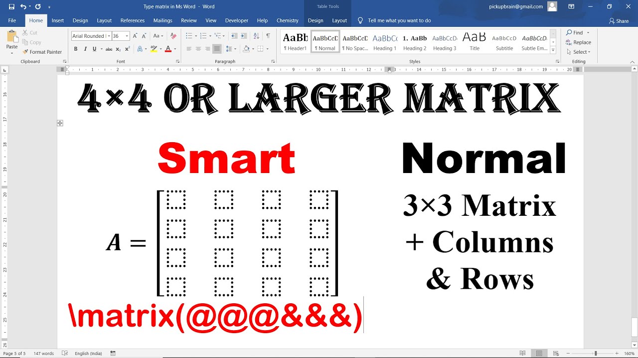 [Shortcut] Make a 4x4 matrix or any custom size matrix in Word | Create 4x4 or large Matrix in Word