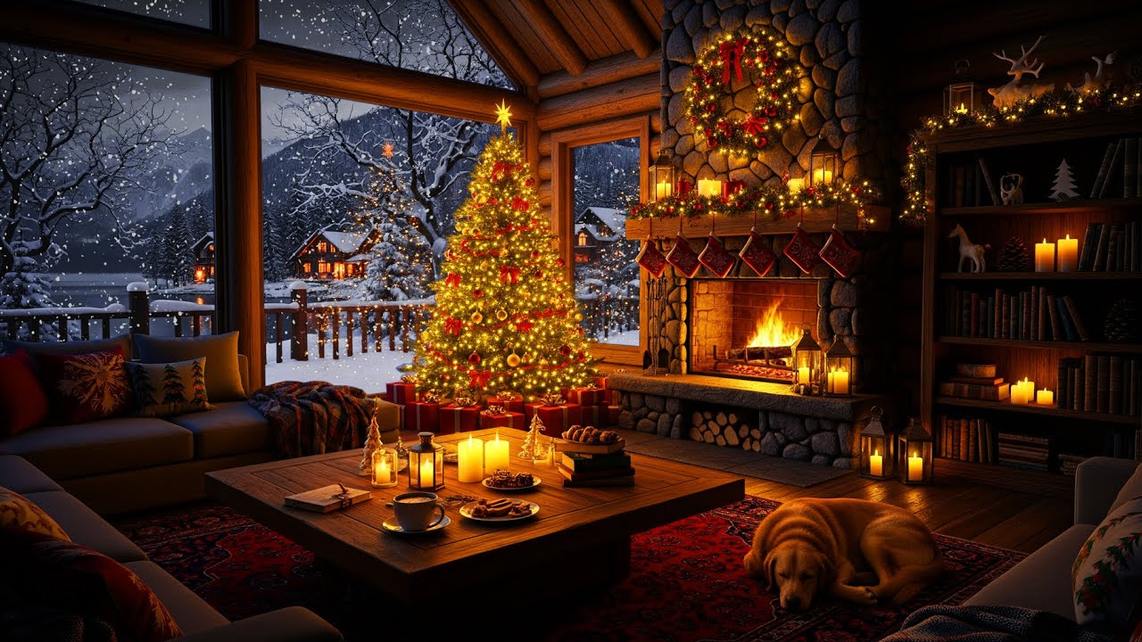 Soft Christmas Jazz & Fireplace Ambience 🎄🔥 Cozy Cabin for Peaceful Winter Nights