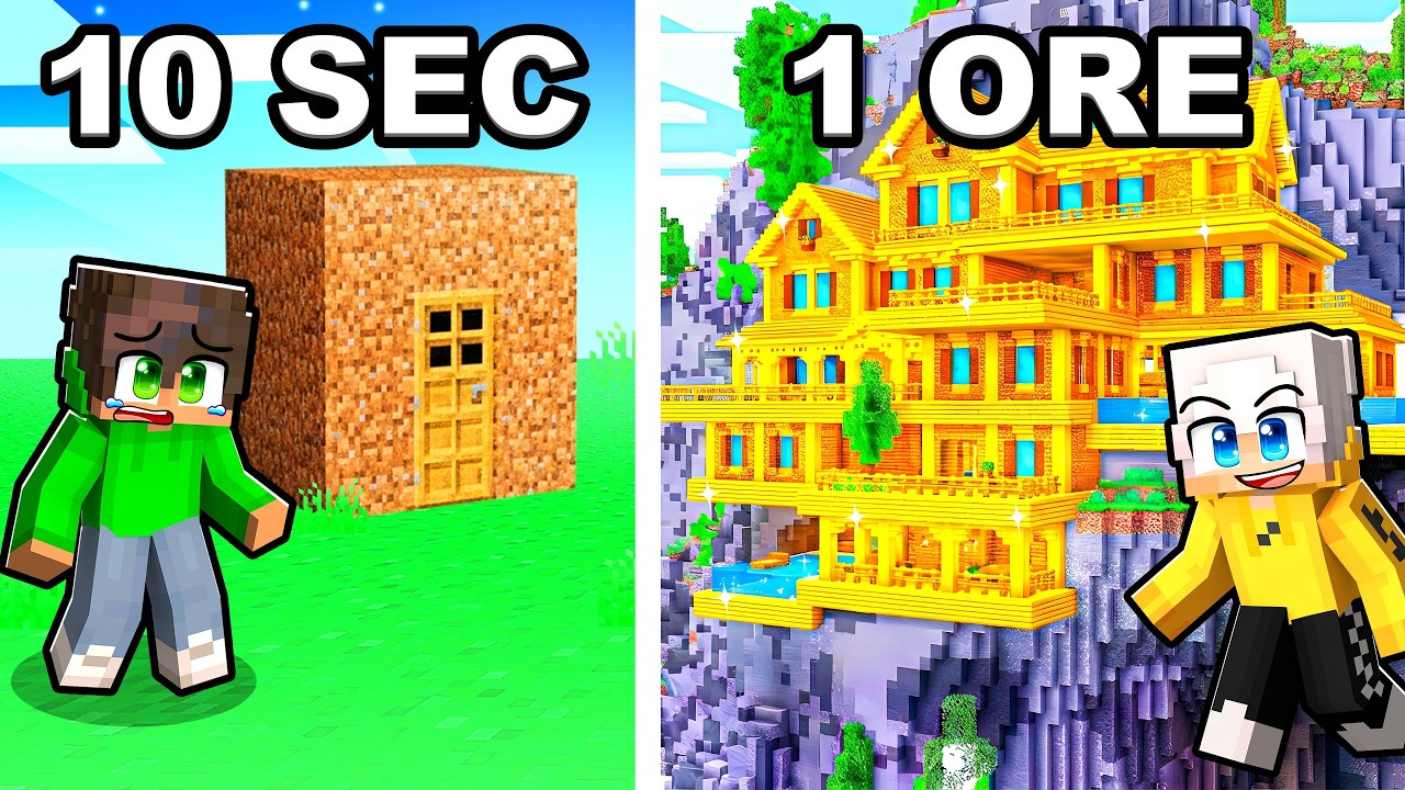 CASA MODERNA nella MONTAGNA da 10 SECONDI contro da 1 ORA in Minecraft!