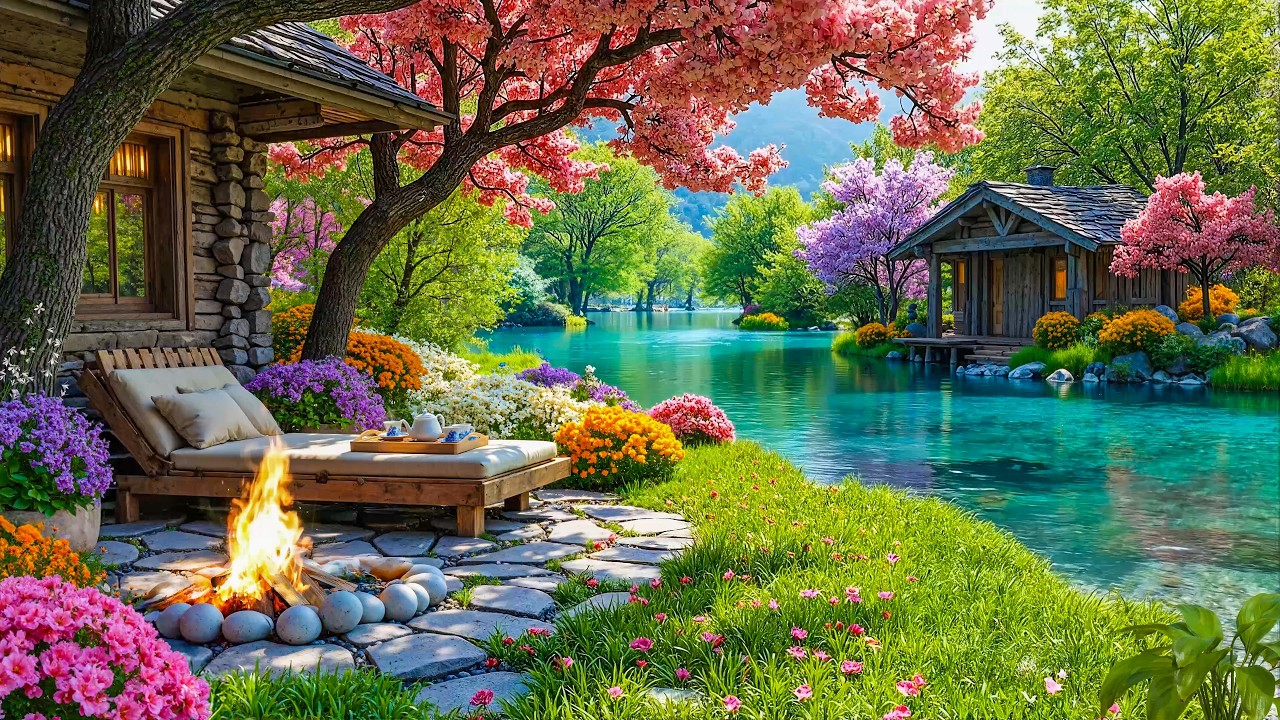 Уютная весенняя атмосфера на веранде 🌿 Плавная фортепианная музыка с потрескиванием для работы и ко