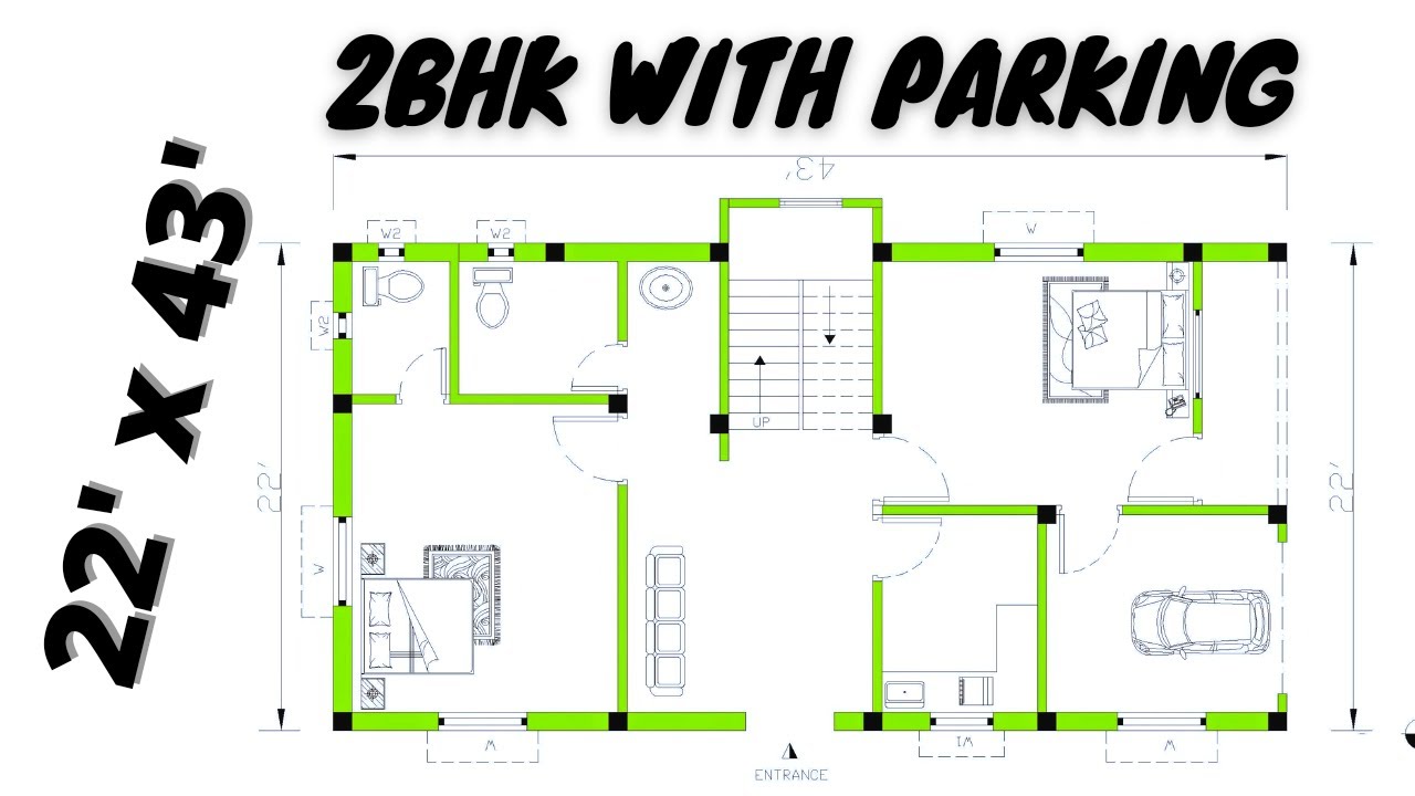 946 sqft  22x43 House Plan 🏠 Design with 2bed Room & Parking . .#Engineeringplan #22x43 House Plan.