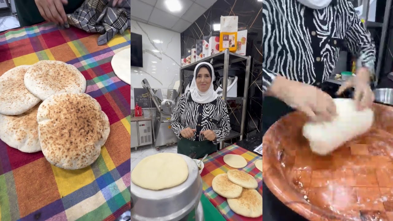 خبز فلسطيني مع شاف فلسطينية خبز منفوخ فارغ من داخل مدرسة شاف عبد سلام 🥯🇩🇿💁‍♀️