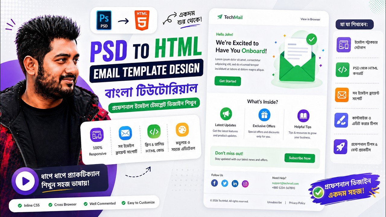 PSD to HTML Email Template Design Bangla – Complete Beginner Guide