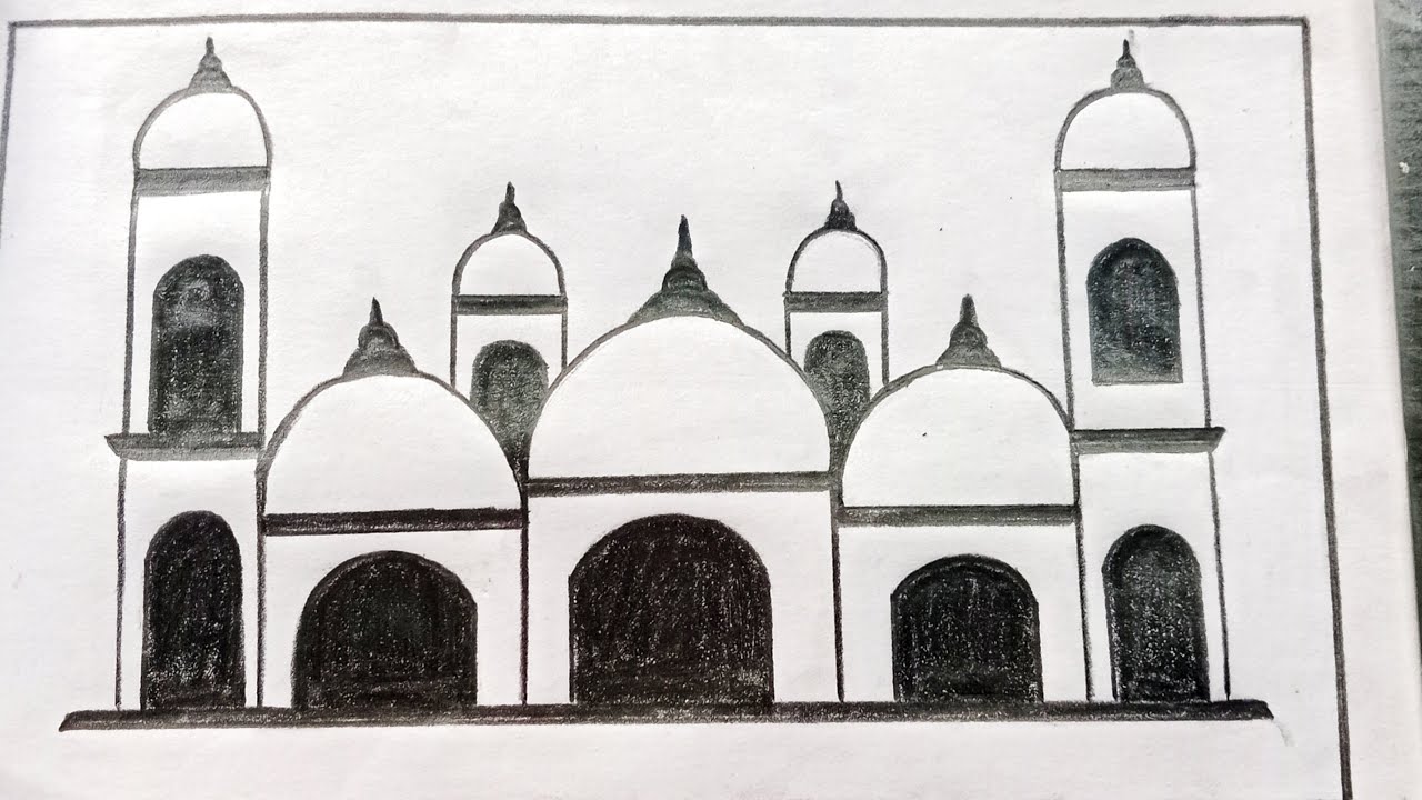 How To Draw Masjid Step By Step // মসজিদ অংকন