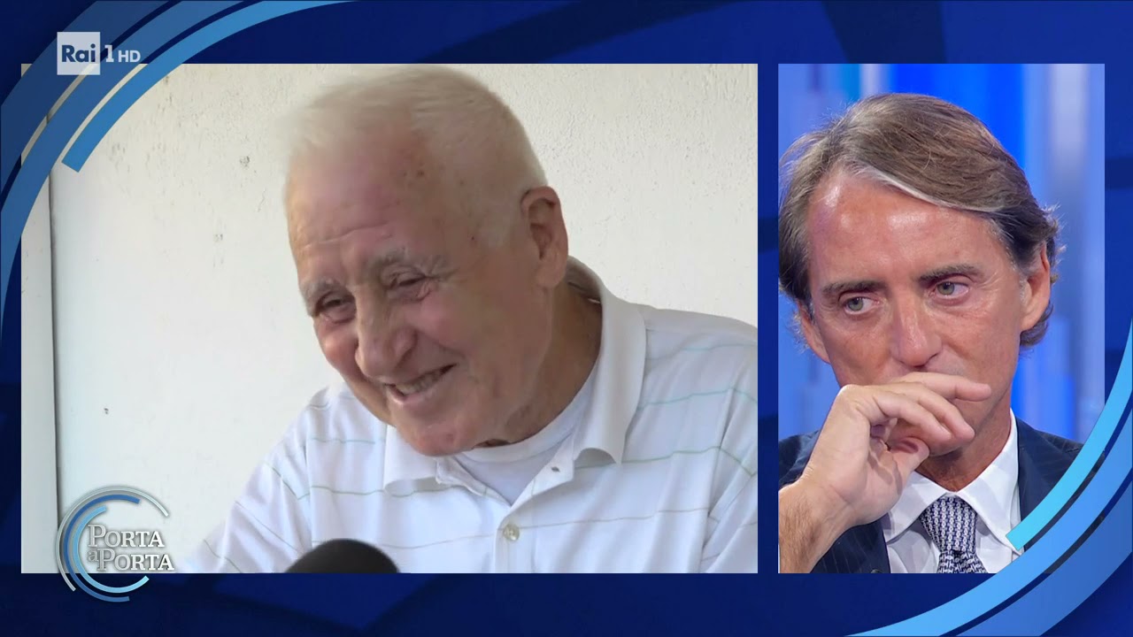 La mamma, il papà di Roberto Mancini...e quell'abbraccio con Vialli. Porta a Porta, Rai 1, 14/9/21