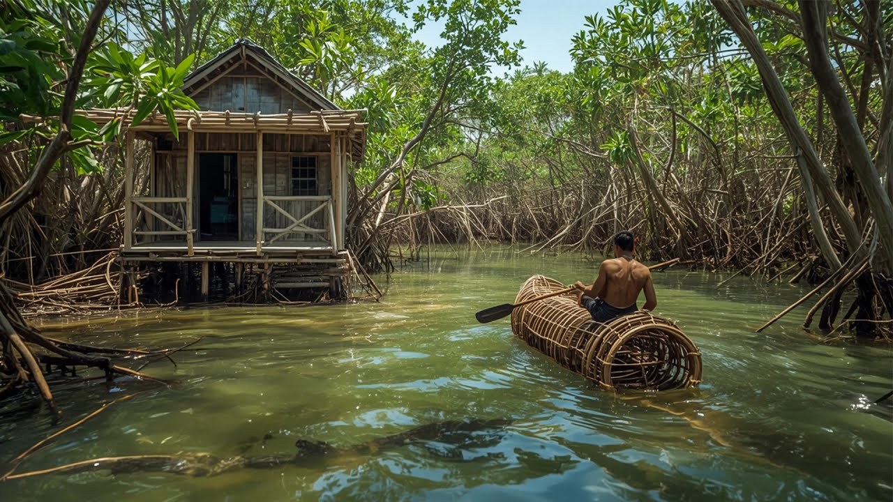 31 Day Challenge to Build a Shelter in a Wet and Dangerous Swamp, Bushcraft, Survival