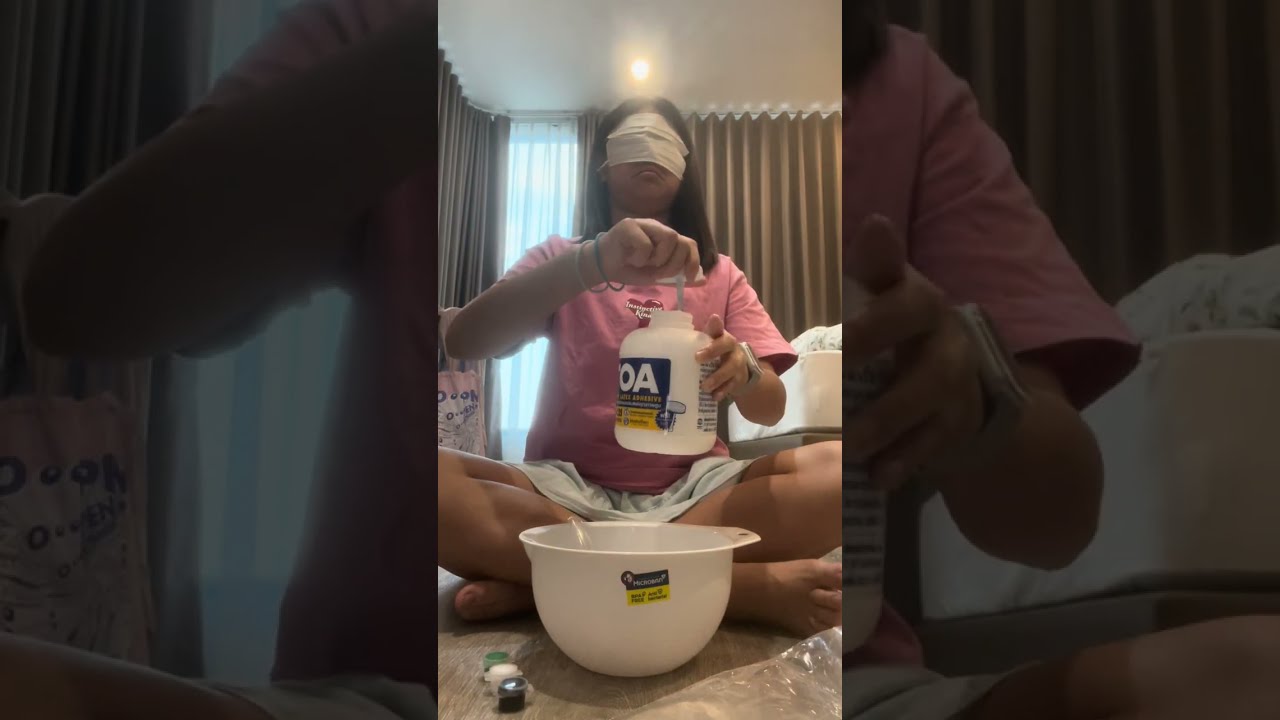 蒙眼做史萊姆，加顏料結果加到白色🤣￼￼