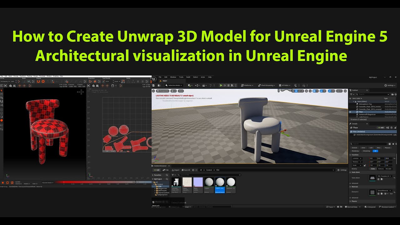 How to Create Unwrap 3D Model for Unreal Engine 5 .Architectural visualization in Unreal Engine