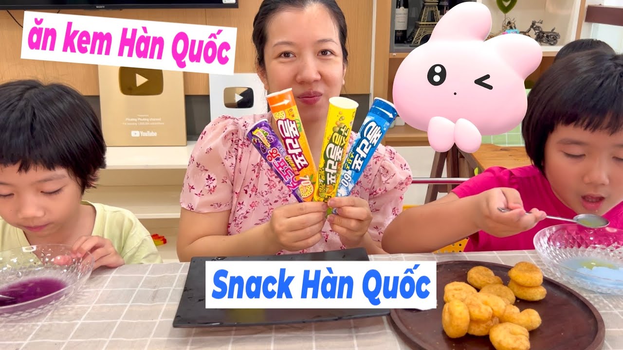 ăn các loại kem đá Hàn Quốc và bánh snack bắp Hàn Quốc giữa mùa hè nóng bức sài gòn
