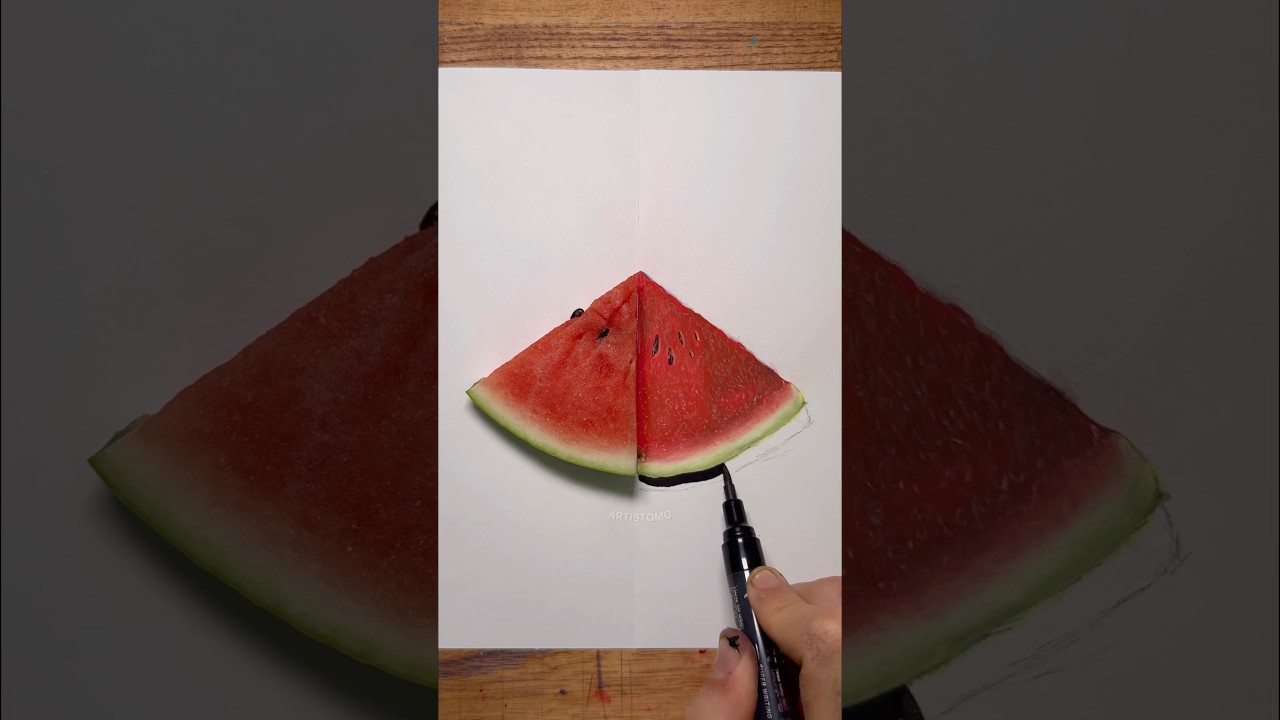 Drawing a Realistic Watermelon Slice! ✍️✨🍉 #artistomg #shorts #drawing