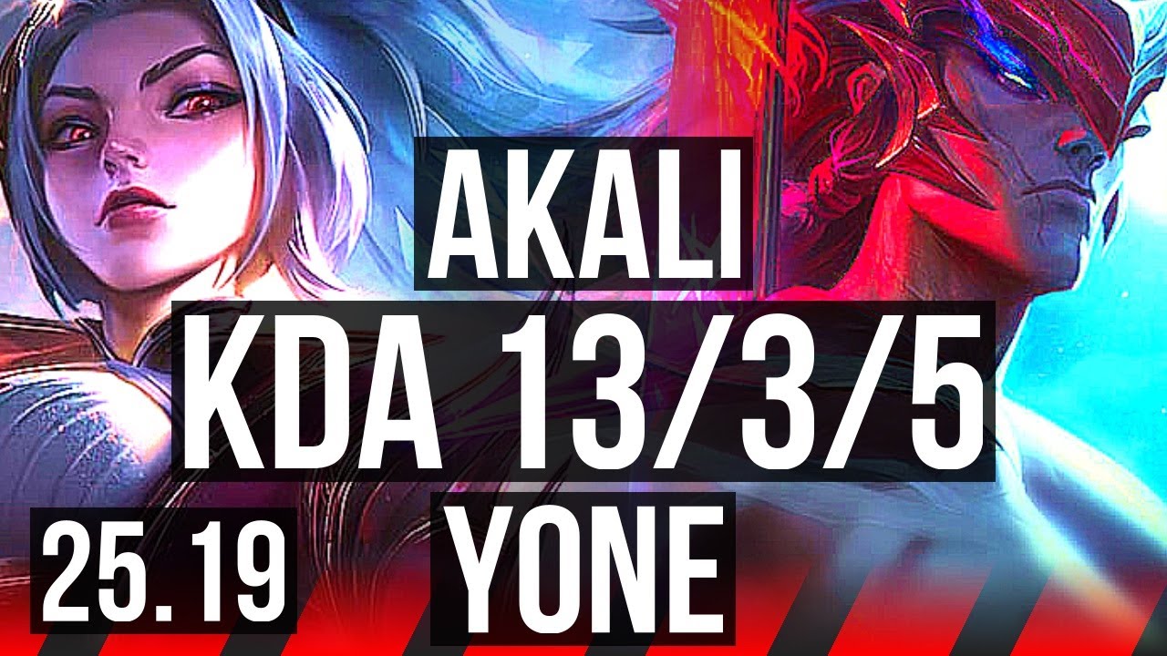 AKALI vs YONE (TOP) | 13/3/5, Dominating | KR Challenger | 25.19