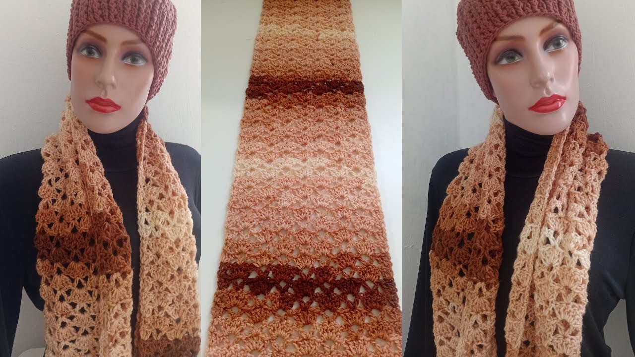 Cachecol de crochê Ponto V para iniciantes