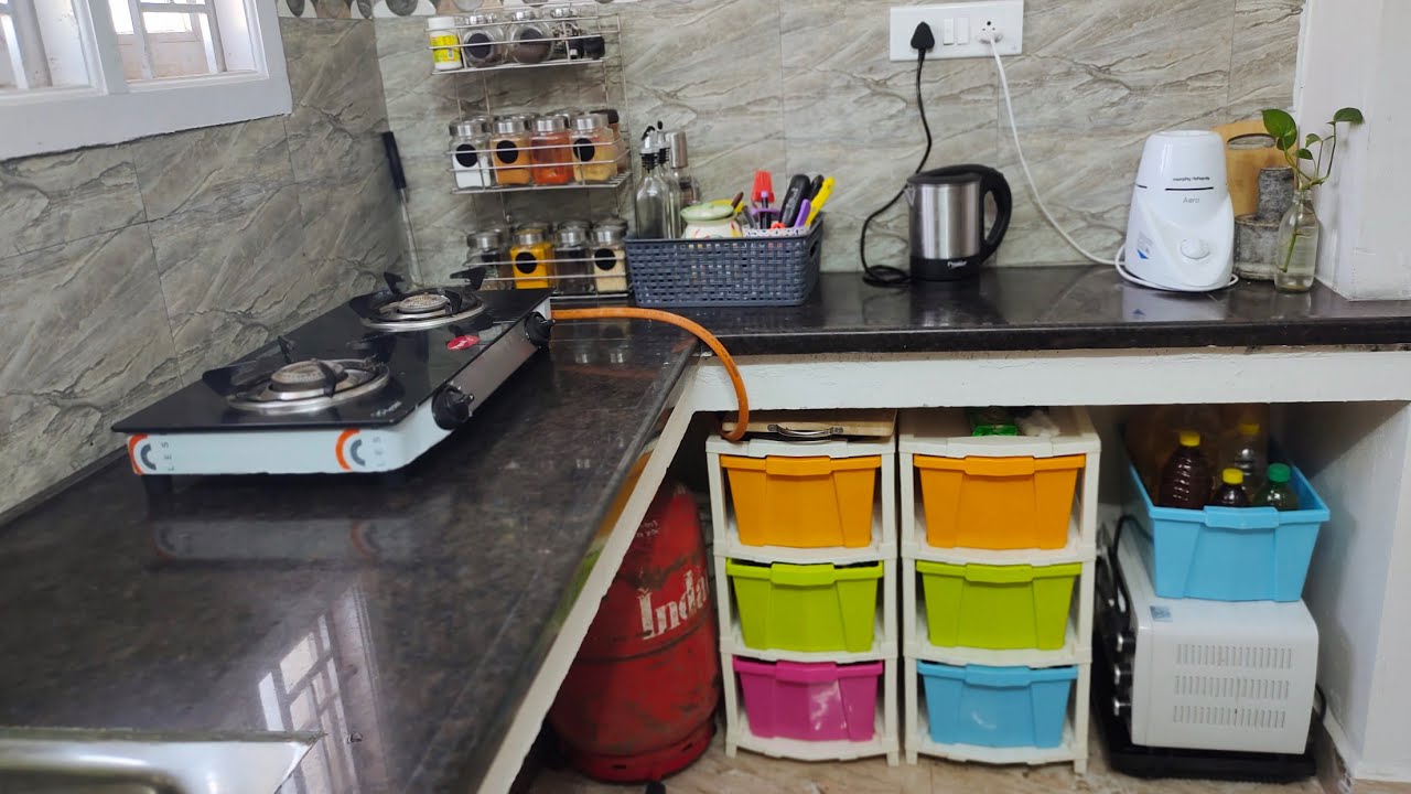 Kitchen Tour - Non Modular Open Shelf kitchen Tour & Organization ideas - kitchen organization