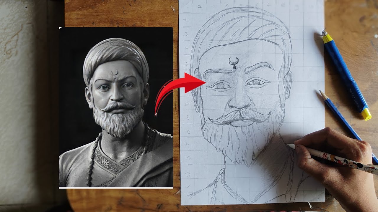 Как нарисовать Шиваджи Махараджа с лицом льва, Рисунок Чатрапати Шиваджи Махараджа, Шиваджи Махарадж