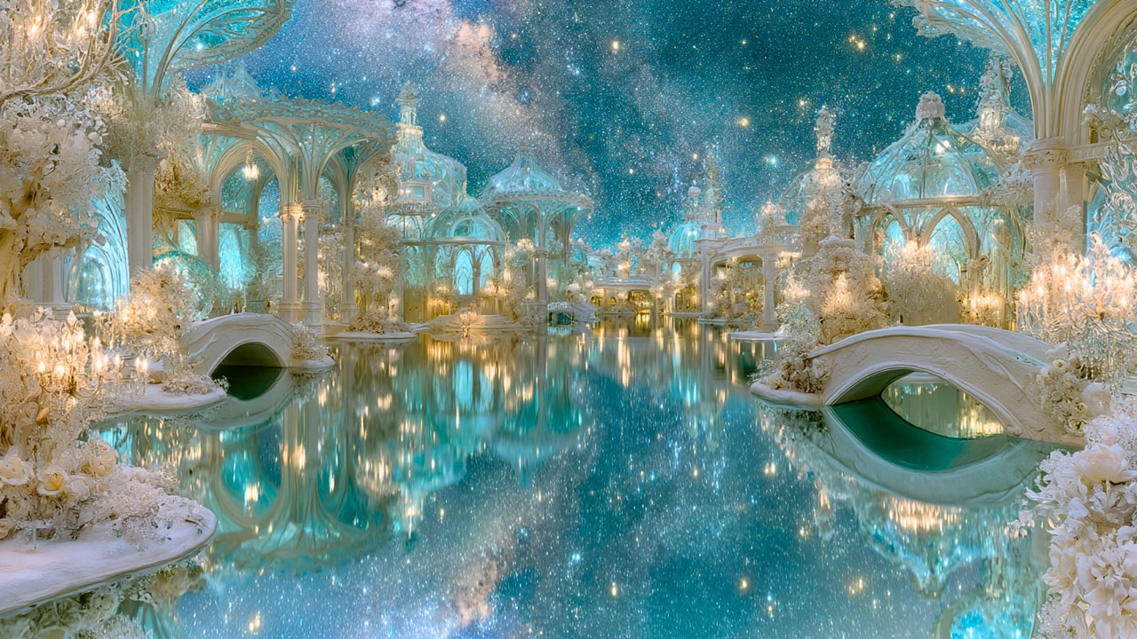 Starfall Mirror Lake Village ✨ A Fantasy Journey of Light & Glass for Relaxation【4K】