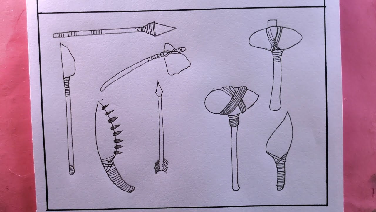 how to draw stone age tools/stone age tools drawing