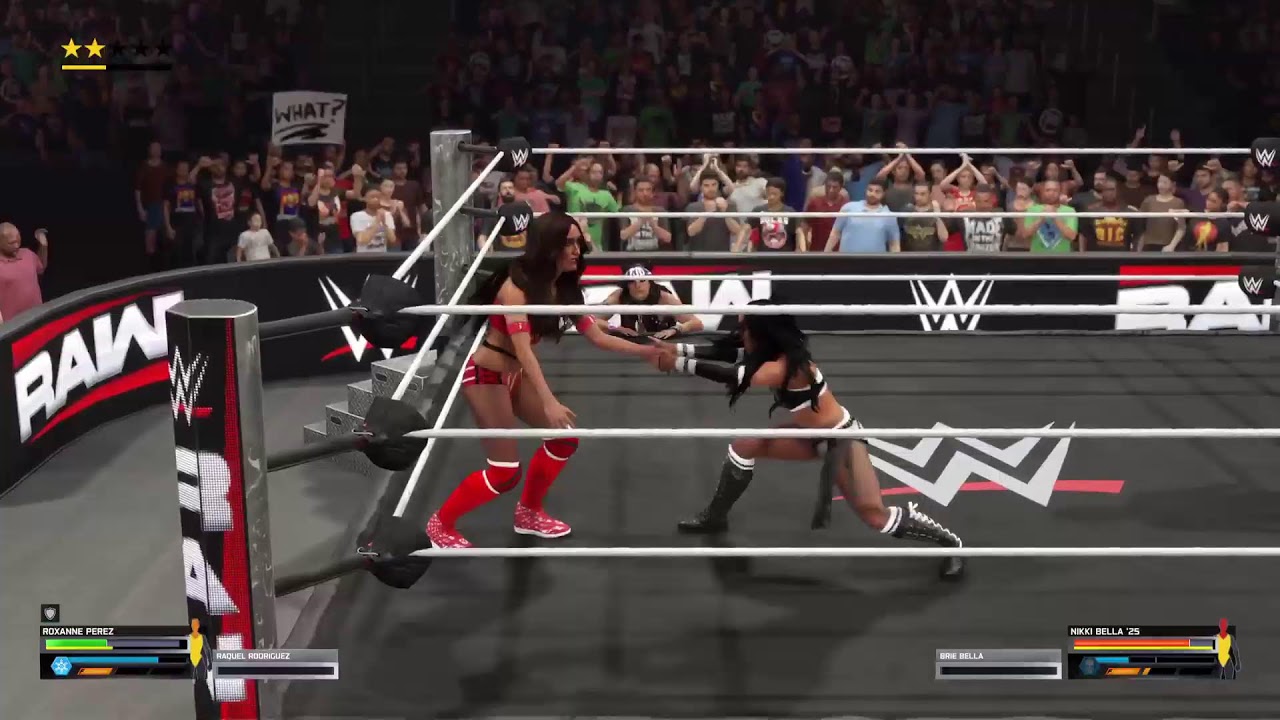 Wwe 2K25 RAW nikki bella w brie bella vs roxanne Perez w raquel rodriguez