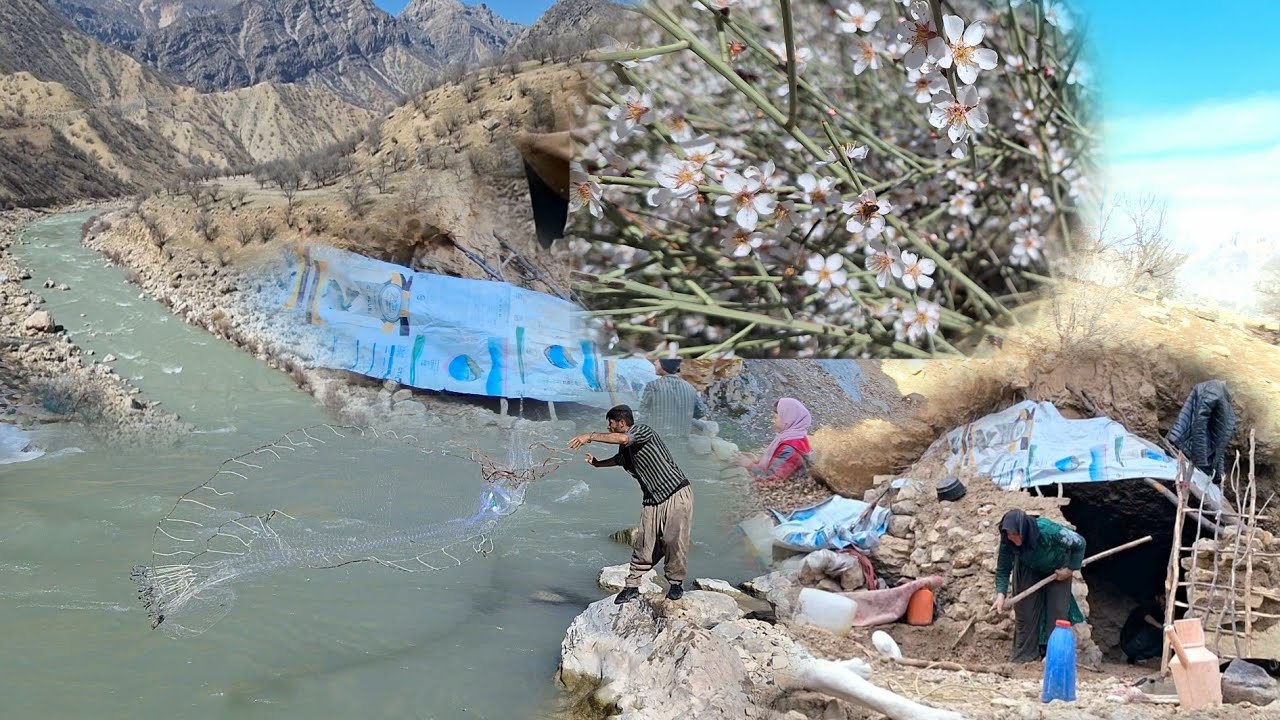 Fishing in a Zagros Mountain River | Bear Attack and the Loss of Goats in a Nomadic Cave Family 🎣🏔️