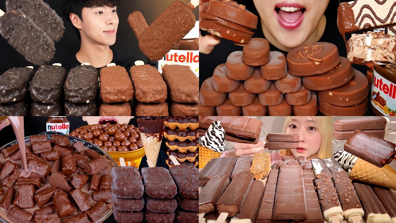 ASMR EATING CHOCOLATE ICE CREAM FEAST CRUNCHY CHOCOLATE MALTESERS NUTELLA EATING VIDEO EATING SOUNDS