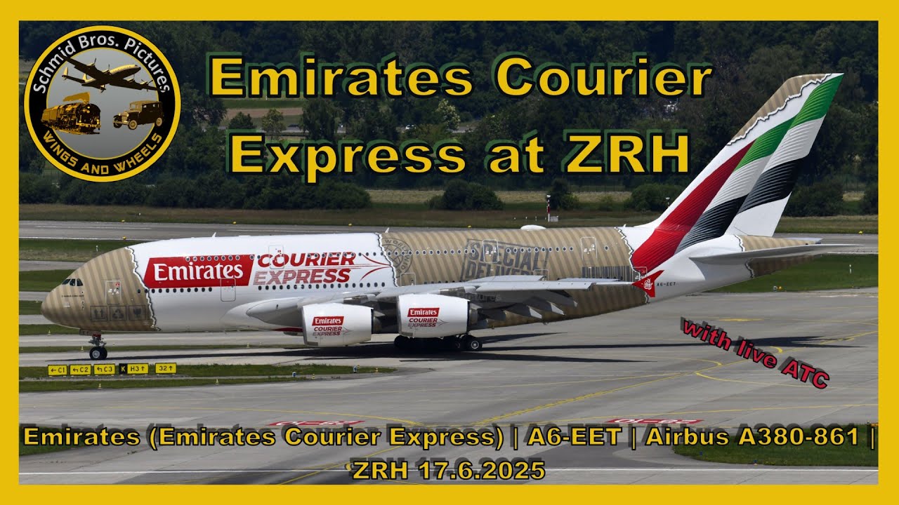 Emirates (Emirates Courier Express) Airbus A380 ''A6-EET'' landing and taxiing at ZRH/with live ATC