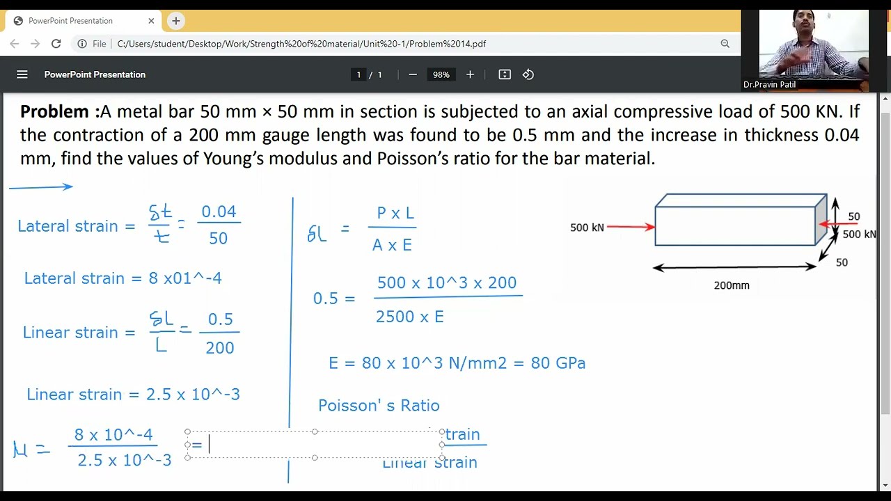 Problem on Young&rsquo;s modulus and Poisson&rsquo;s ratio/ simple stress and strain/ strength of materials
