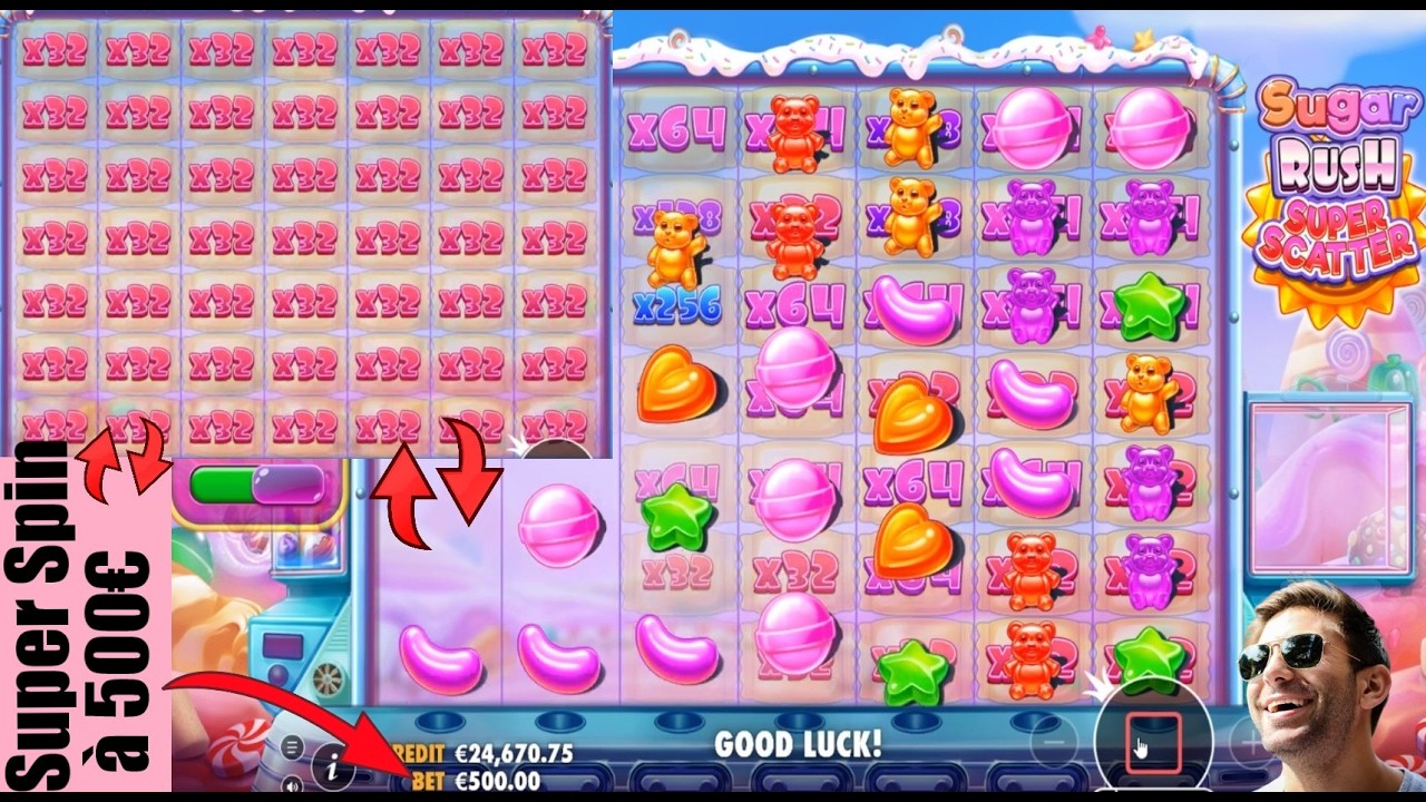 SUGAR RUSH SUPER SCATTER : Spins &agrave; 500&euro;, soit la mise de 