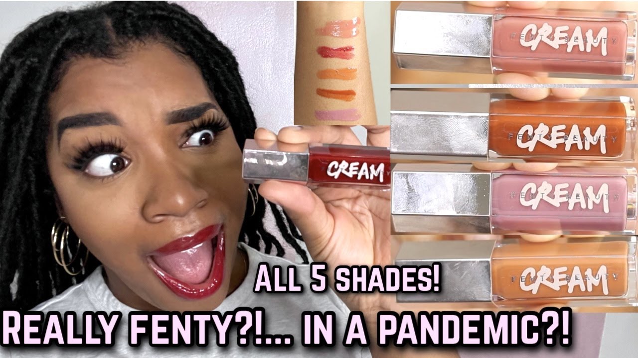 FENTY BEAUTY GLOSS BOMB CREAM FIRST IMPRESSIONS ON BROWN SKIN| ALL 5 SHADES SWATCHED| GOLDENCHILDCHI