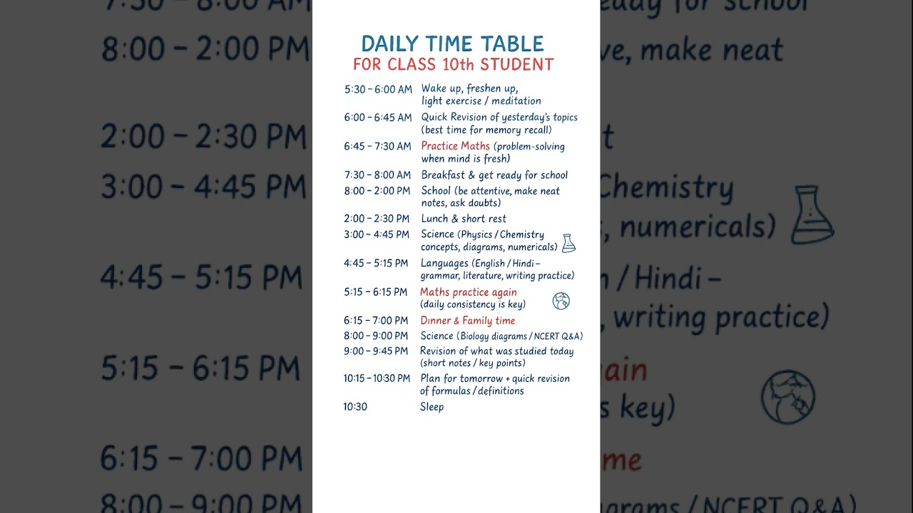 Best Daily Time Table for Class 10 Students 📘 | Study Routine for Success