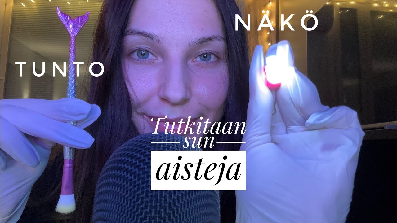 ASMR SUOMI ~ Testataan sun näkö- ja tuntoaisteja👩🏼‍⚕️ (kumihanskat & visuaaliset triggerit🩵)