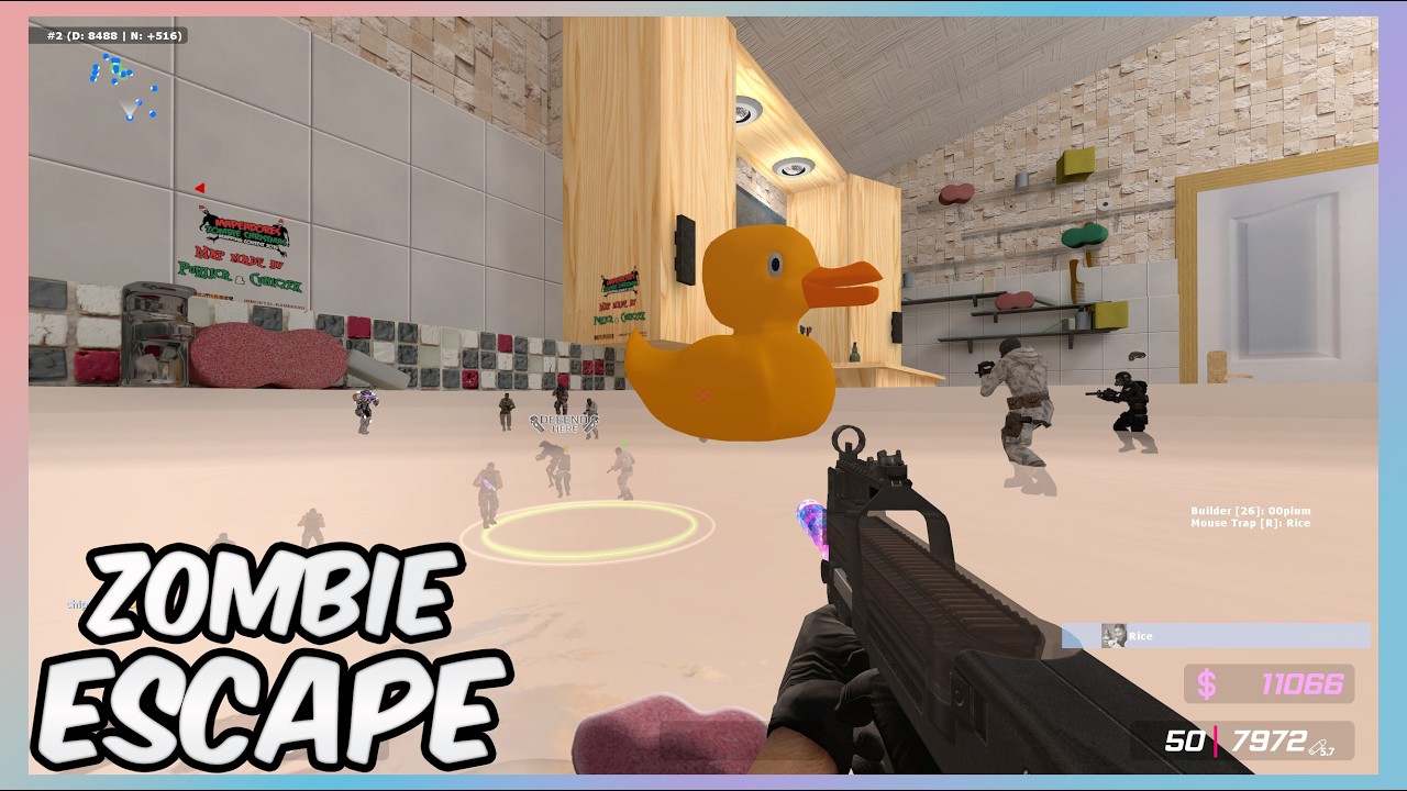 Running from Zombies in a Bathroom and... is that a Giant Rubber DUCK!?!? - CS:S Zombie Escape