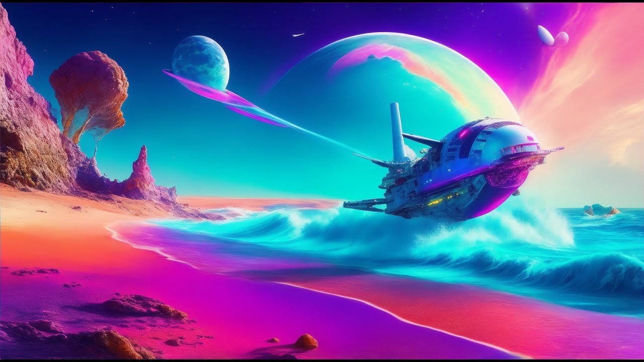 Relaxing Ocean Waves Cosmic Landing Party  🌊  Ambience 2 Hours | AI Creations Relaxing