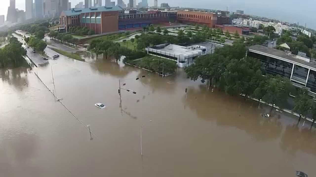 Drone Footage of Houston Flooding - Buffalo Bayou - Downtown