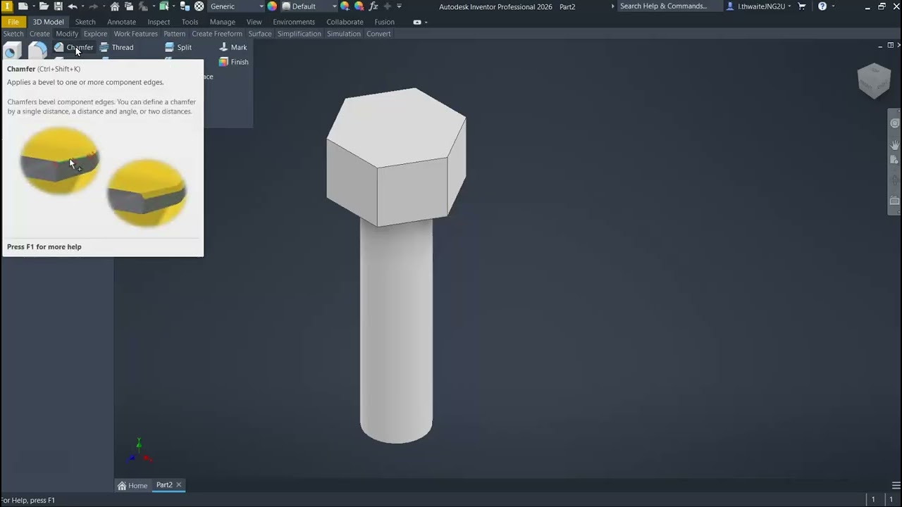 Creating a simple Bolt in Inventor