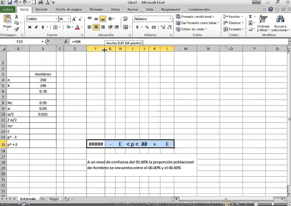 Intervalo de confianza para 1 proporción usando Excel