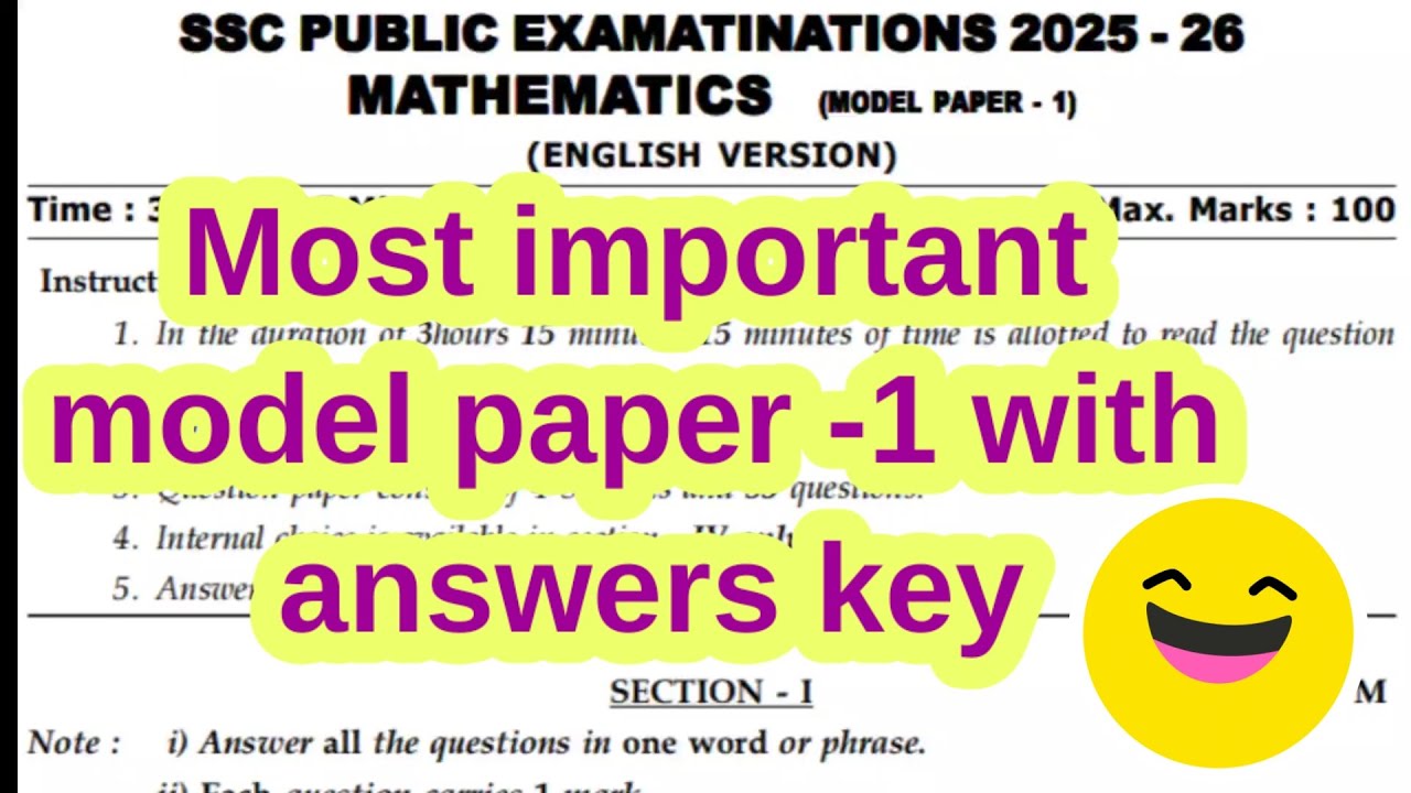 10th class public mathematics question paper and answers important model paper -1 with full key