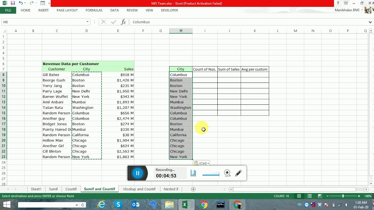 Excel Sumif and Countif Function