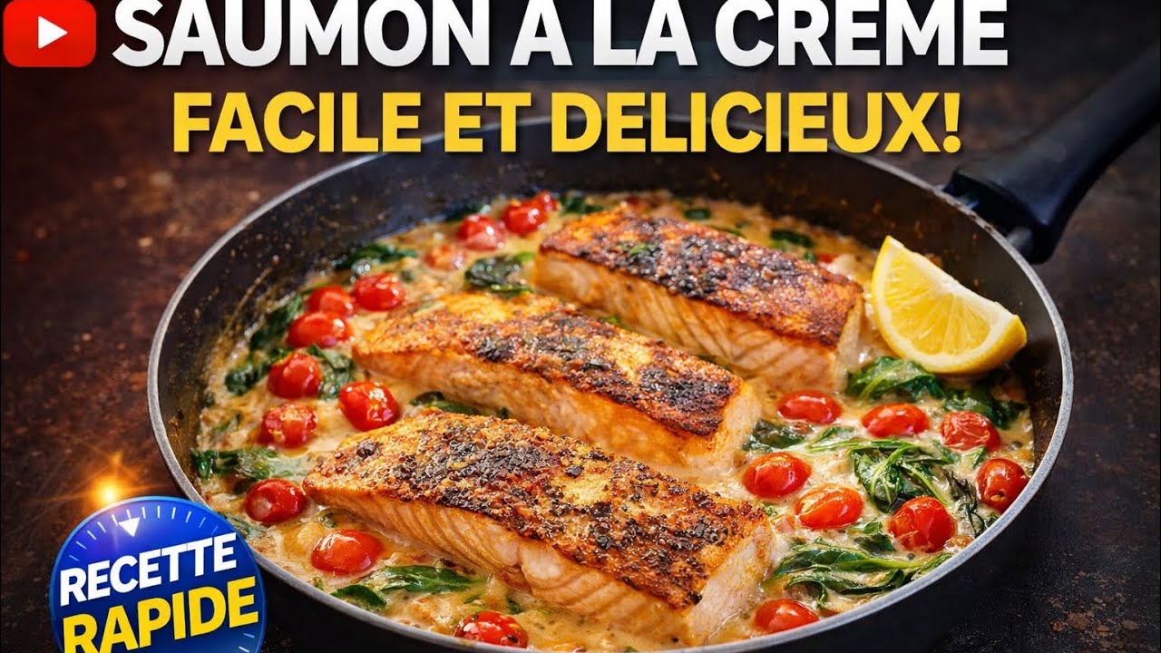 PAVÉS DE SAUMON À LA CRÈME, ÉPINARDS ET TOMATES CERISES / FACILE, RAPIDE ET SUPER BON
