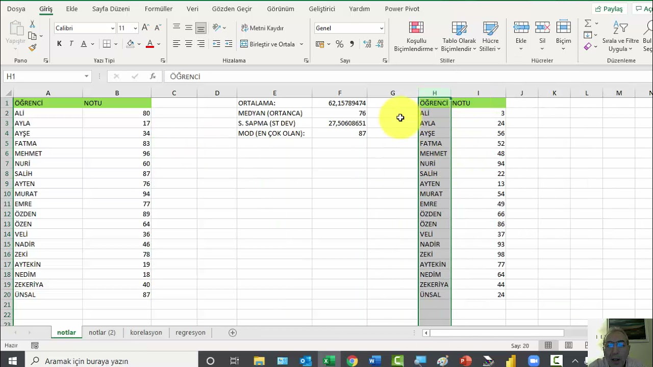 EXCEL İLE İSTATİSTİK - CANLI DERS