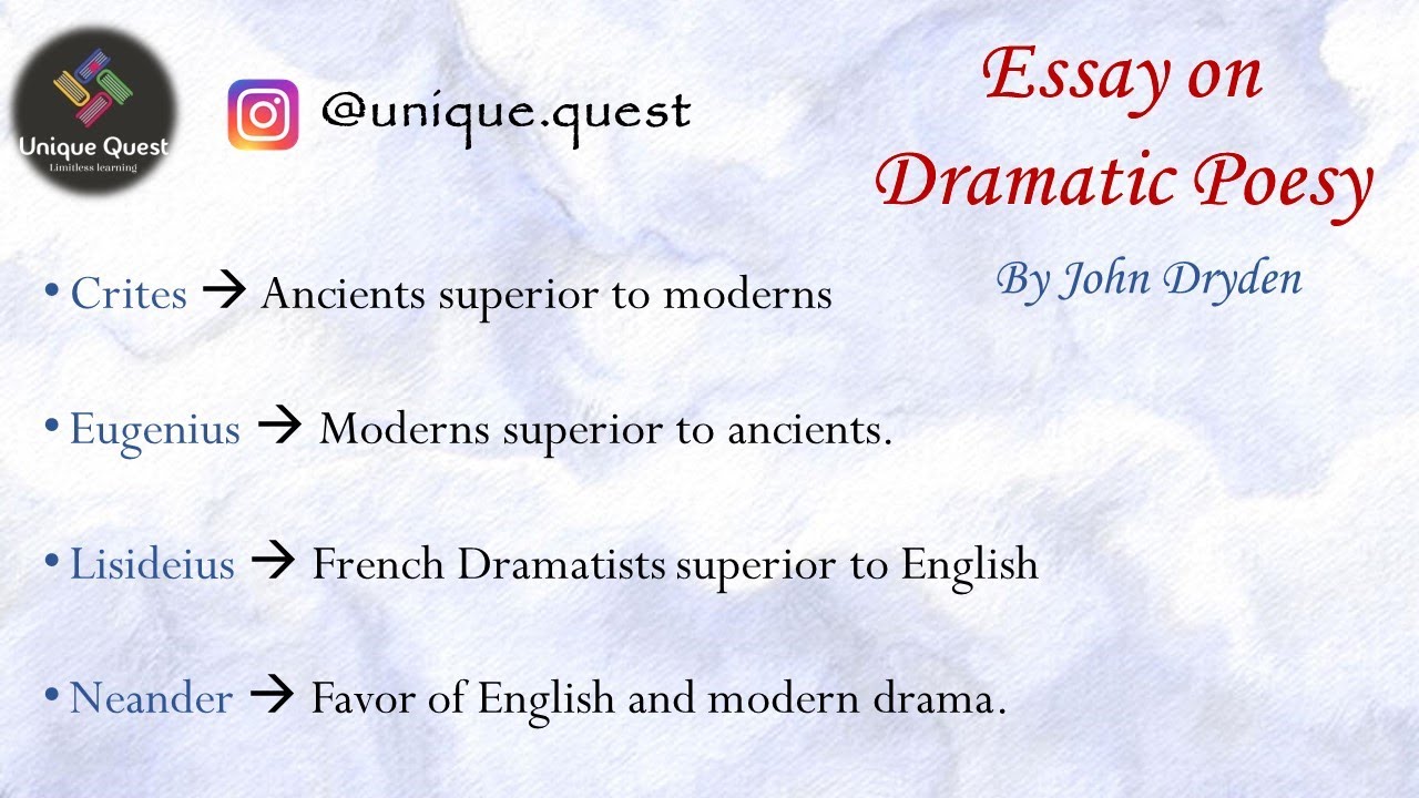 Essay on Dramatic Poesy or Defense of Dramatic poesy by Dryden| explained in Tamil| (UQ)