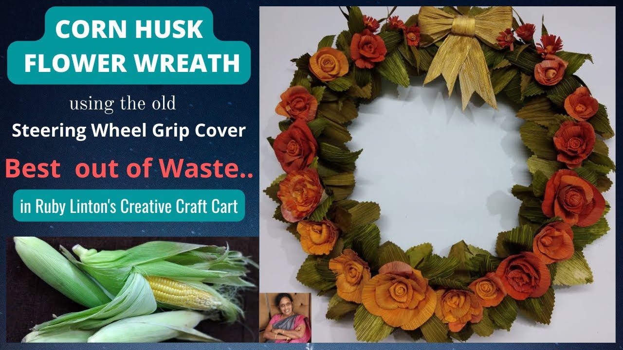 ECO FRIENDLY CORN HUSK FLOWER WREATH ..Best out of Waste..Wall Decor..