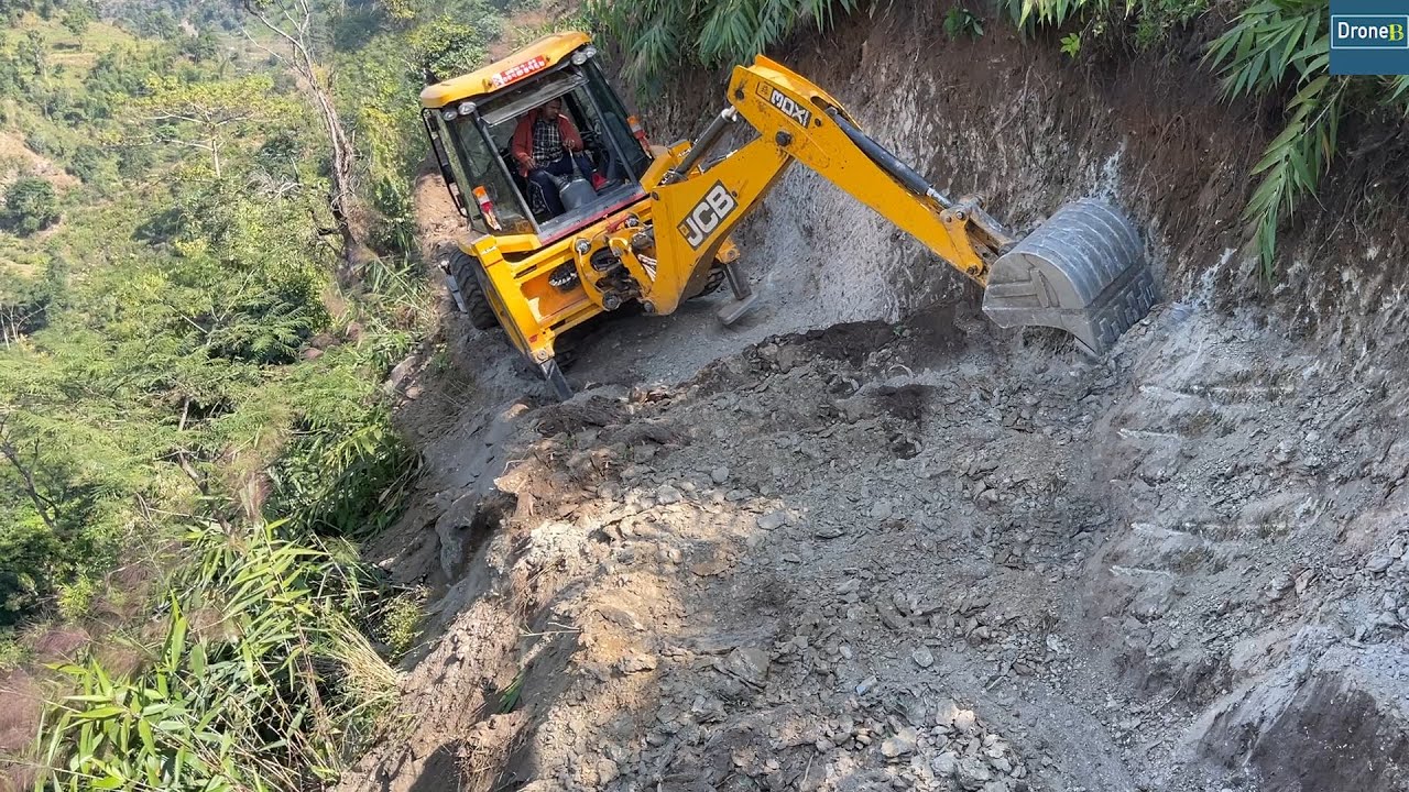 Narrow Rocky Hilly Road-Part 1-JCB Backhoe-Skillful JCB Operator's Road Work