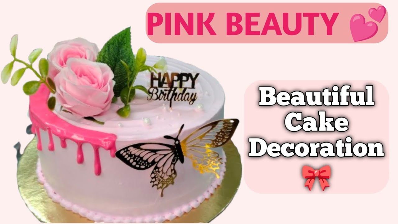 Pink Colour Cake Decoration At Home 💕 Beautiful Cake Decoration 🎂Pink & Gold Cake Decoration Ideas❤️