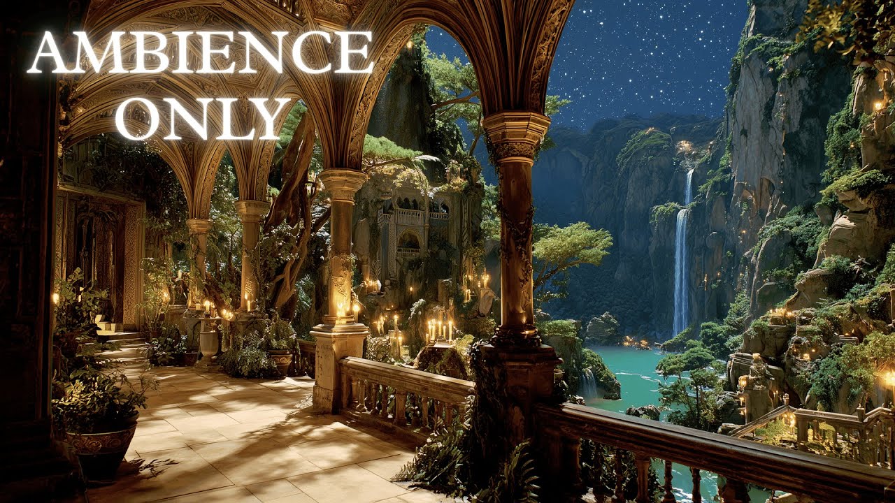 LOTR Rivendell Night Ambience | Distant Waterfalls & Birdsong for Sleep